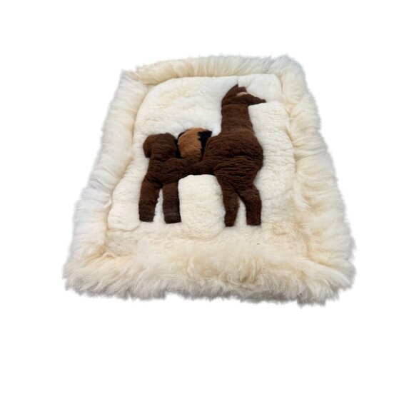 Alpaca Wool Handmade Wall Hanging 22"x16" Brown & White Accent - Picture 2 of 8